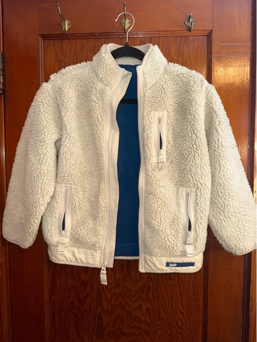 Gap Kids Outdoor Sherpa Fleece Jacket Small Cream Blue Full Zip